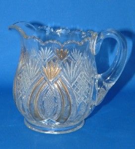 EAPG McKee Brothers Glass Gilded Creamer in Hickman Pattern