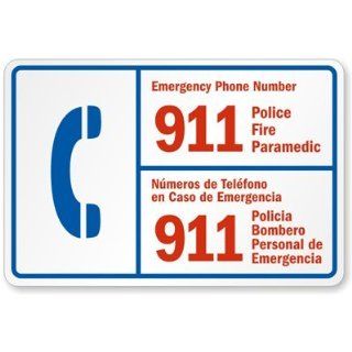 Emergency Phone Number Bilingual Label, 18 x 12 Patio