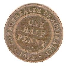  Australian Bronze Halfpenny 1914 H Heaton Mint