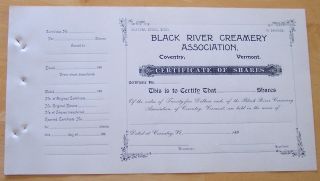Stock Certificate Black River Creamery Association Coventry Vermont