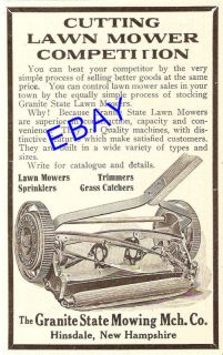 1912 Granite State Push Lawn Mower Ad Hinsdale NH New Hampshire