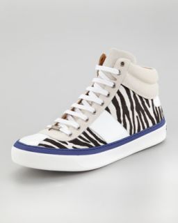 N22E8 Jimmy Choo Belgravia Zebra Calf Hair Hi Top Sneaker