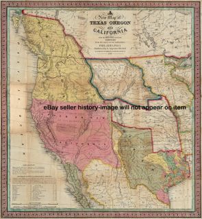 1845 Large Historic Map Texas Oregon Nevada California