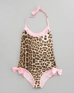 Z0XNQ Roberto Cavalli Leopard Print Ruffle Trim Swimsuit, Sizes 2 6