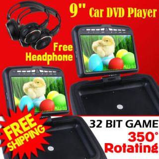 Black 2x9 Headrest Car DVD Players Pillow Monitor Wireless Game IR