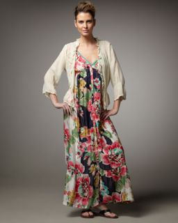 Johnny Was Collection Pintuck Cardigan & Floral Print Maxi Dress