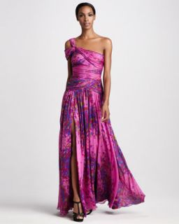 Monique Lhuillier Swirly Lace Fitted Gown & Leather Belt   Neiman
