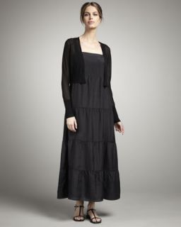 Eileen Fisher Sheer Cropped Cardigan & Silk Tiered Dress   Neiman