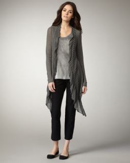 Eileen Fisher Long Ruffled Cardigan, Tinted Sateen Shell & Slim Ankle