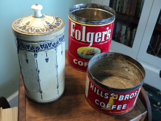 Lot Antique Folgers Hills Brothers Coffee Tins Antique Canister Tin w
