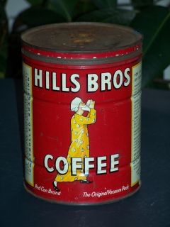 Vintage Key Opener Hills Bros Coffee Tin with Lid