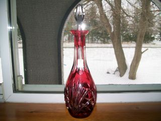 Nachtmann Bleikristall Cranberry Red Cut To Clear Crystal Decanter