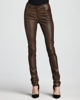 T5K81 Vince Textured Leather Jeans, Olive