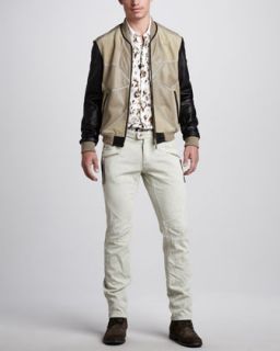 41JY Just Cavalli Star Leather Jacket, Leopard Print Sport Shirt