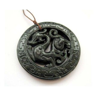 Dark Color Jasper Stone Carved Dragon Amulet Pendant Jewelry 