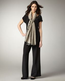 Eileen Fisher Boxy Silk Top, Mandala Silk Wrap & Silk Wide Leg Pants
