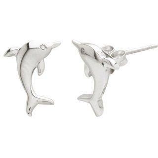 Sterling Silver Childrens Dolphin Button Earrings Jewelry 