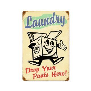 Funny Laundry Drop Your Pants Vintage Metal Sign Room Home