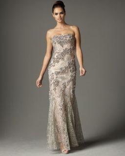 Alberto Makali Strapless Beaded Lace Gown   