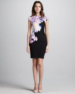 McQ Alexander McQueen Orchid Print Cap Sleeve Dress   