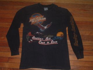 Vtg T Shirt 80s Harley Davidson Long Sleeve 3D Emblem NY Pocket T