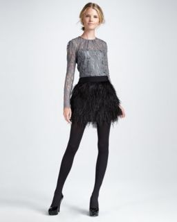 43F7 Milly Ivy Sheer Top Lace Blouse & Ostrich Feather Miniskirt