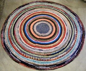   Cloth Vintage Braided Rag Rug Mutli Color Circular Handmade Round