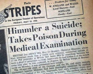 1945 HEINRICH HIMMLER Jewish Holocaust Gen. SUICIDE Death World War II