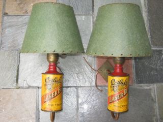 1930s Henry F Ortliebs Cone Top Beer Can Brass Accent Wall Lamp Pair