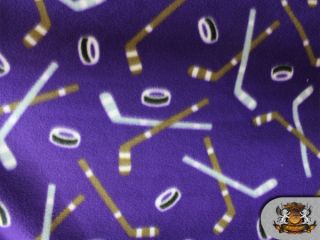 Fleece Hockey Purple Background Fabric by The Yard