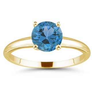 52 Cts Swiss Blue Topaz Solitaire Ring in 18K Yellow Gold 10.0