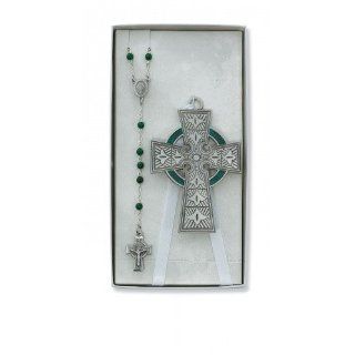 Celtic Crib Cross & Rosary Set Irish Celtic Claddagh