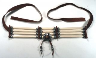 Native Buffalo Hairpipe Bone Choker Necklace Regalia 4 Row   VINTAGE