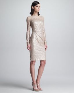 T63C8 David Meister Sequined Long Sleeve Cocktail Dress