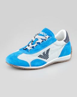 Z0WH2 Armani Junior Color Suede Leather Trim Sneaker, Blue