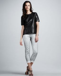 48SX Vince Loose Leather Tee & Foiled Cuffed Skinny Jeans