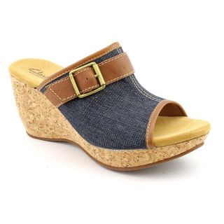 Clarks Harwich Keel Womens Size 9 Blue Open Toe Leather Wedge Sandals