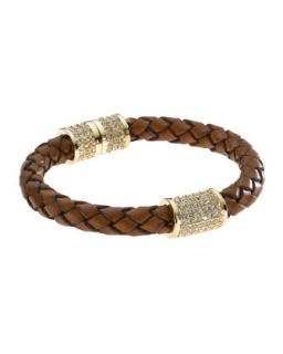 Y1J55 Michael Kors Braided Leather Crystallized Bracelet, Golden