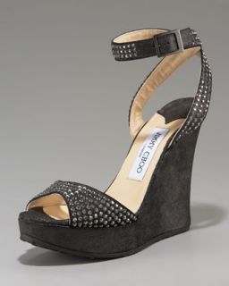 Jimmy Choo Ankle Wrap Shimmer Suede Sandal   