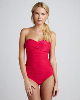 T606U La Blanca Shimmery Ruched Bandeau One Piece Swimsuit