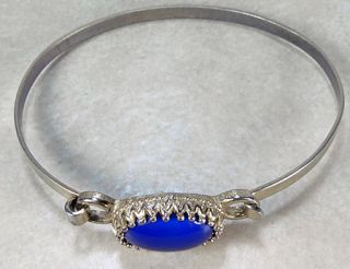 Vintage Avon Hook Bangle Bracelet Blue Stone Sz 7