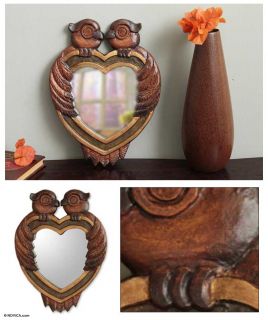Owl Heart Handmade Wood Frame Mirror Wall Decor from N