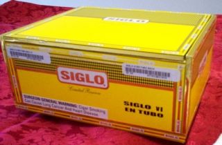 empty SIGLO vi EN TUBO CIGAR BOX limited reserve brightly papered