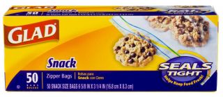 Glad Zipper Snack Bags, 50 Count Packages (Pack of 12
