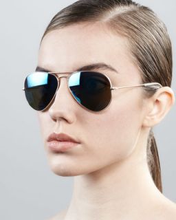 Ray Ban Aviator Sunglasses with Flash Lenses, Gold/Blue Mirror
