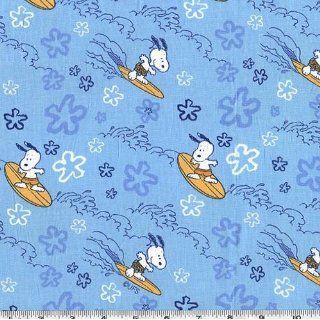 45 Wide Peanuts Surf Snoopy Blue Fabric By The Yard