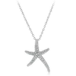White Gold Bonded Silver CZ Starfish Necklace Pendant Jewelry 