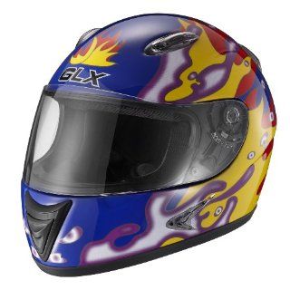 GLX Dragon Flame Youth Full Face Motorcycle Helmet (Blue, Medium