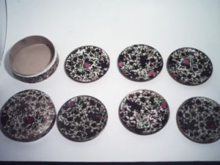 Vintage Set 6 Highmount Paper Coasters w Box Rose Floral Pattern Made