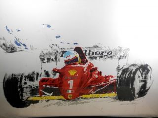 Orig Werner w Hettinger Aquarell Gemälde Ferrari F1 Michael